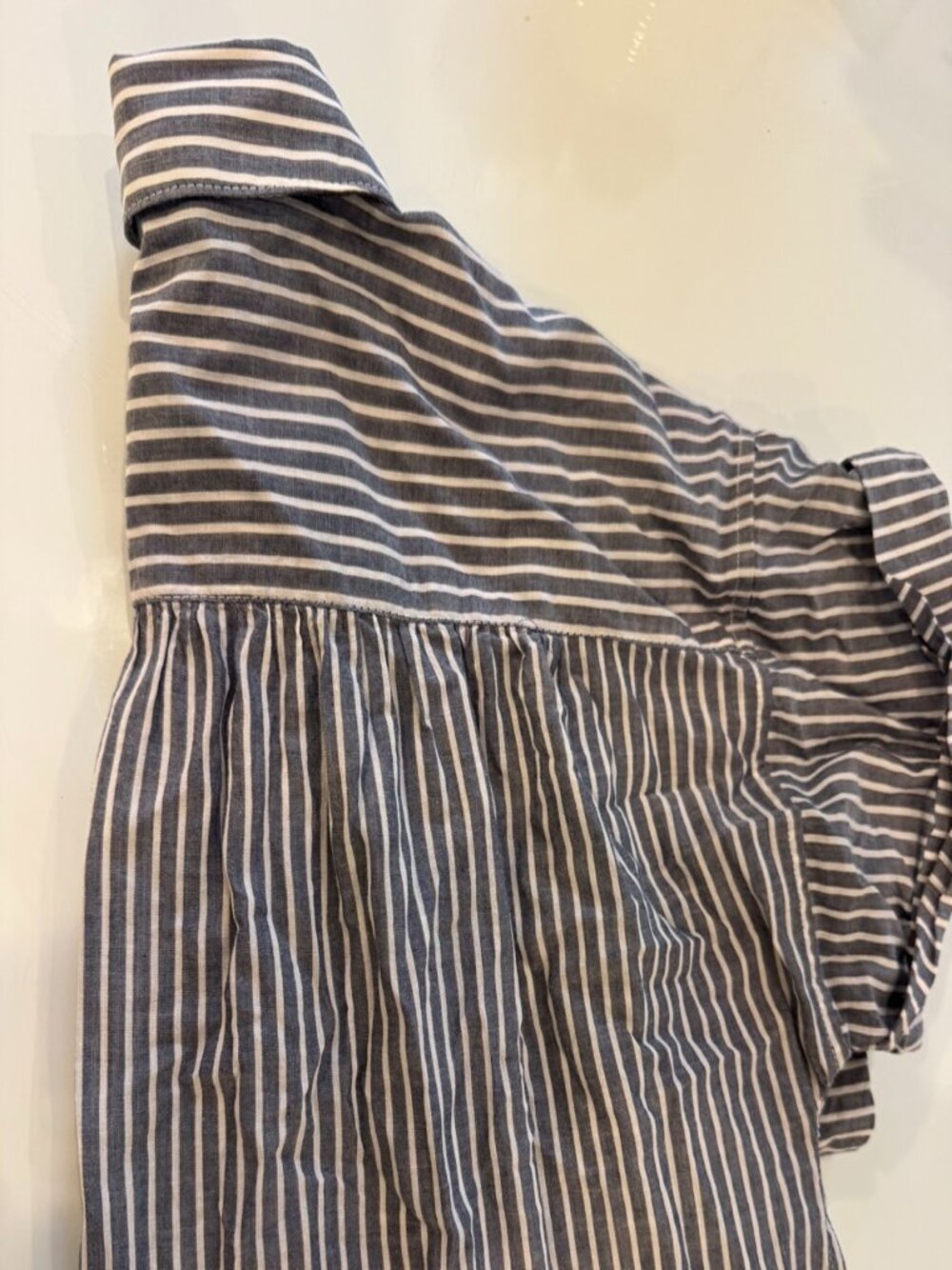 Joie Button Down Shirt Womens S Grey/White Short Sleeve Cotton Gathered
